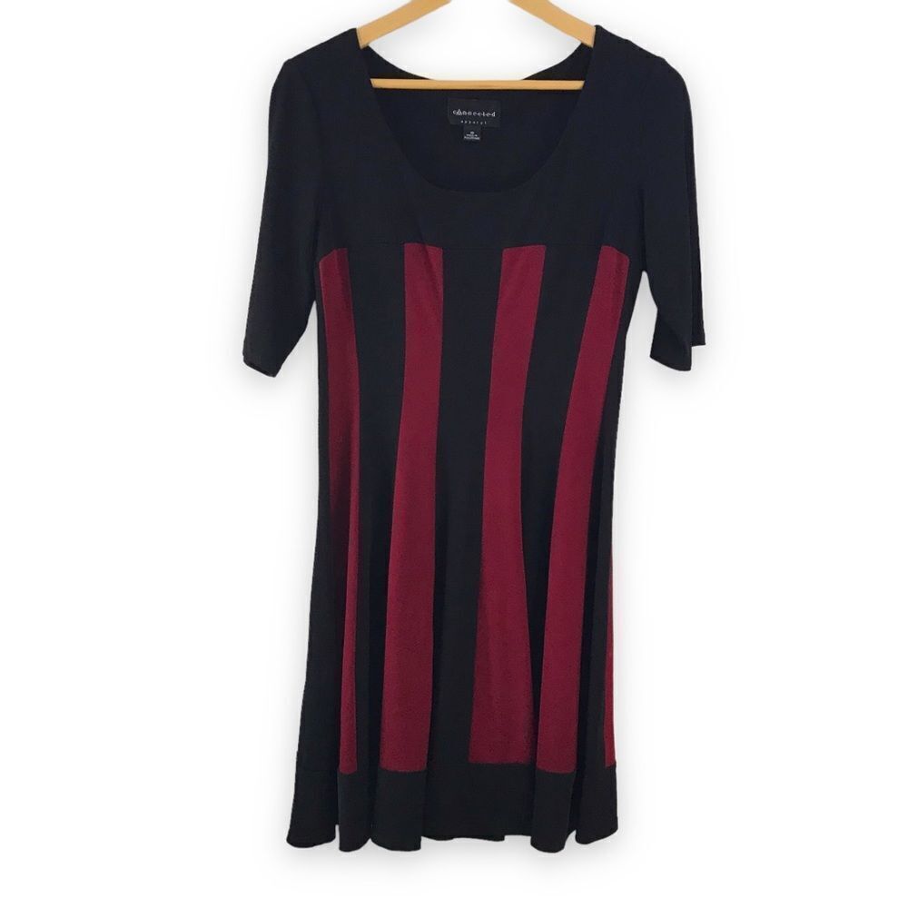 Connected red & black vertical stripe fit & flair dress size 10‎